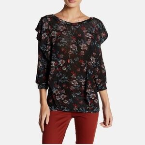 Free People Black Floral Blouse